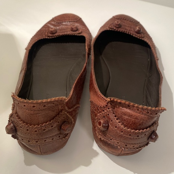 BALENCIAGA Brown Leather Studded Ballet Flats - Picture 3 of 6